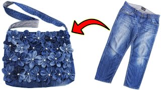 DIY BAG FROM OLD JEANS  How to Sew a Bag  Eski Kottan Çanta Yapımı  Recycling Of Old Jeans [upl. by Larue]