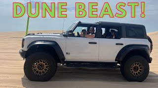 2024 Bronco Raptor POV 4k  Silver lake Dunes  Drag racing vs F150 Raptor Ram TRX and goose tune [upl. by Lerrej]