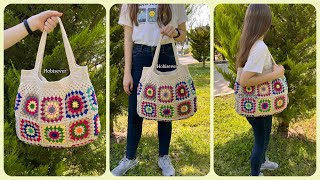 Kolay Tığ İşi Yazlık 19 Motifli Çanta Yapılışı  Örgü Çanta Modelleri  Granny Square Crochet Bag [upl. by Karlotte]