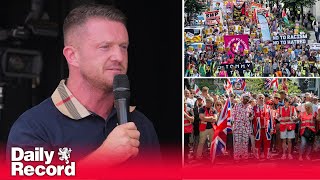 Crowds gather for Tommy Robinson protest and countermarch in London [upl. by Limay]