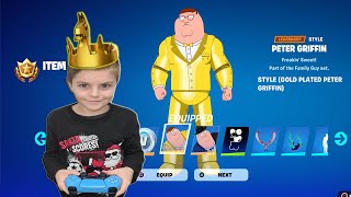 My 10 Year Old Kid Spending ALL His Battle Stars Unlocking FREE NEW Skin PETER GRIFFIN GOLD PLATED [upl. by Ueihtam]