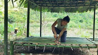 Girl completes bamboo roof with palm leaves  bad guys always follow homeless [upl. by Siegler]