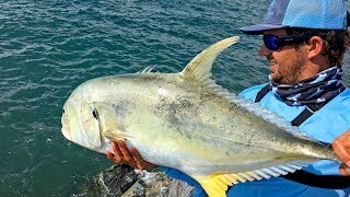 Fishing for Giant Jack Crevalles on the Jetties [upl. by Franni723]