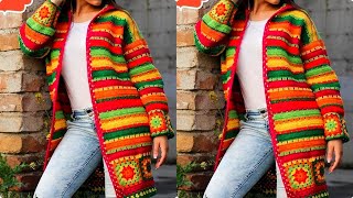 Free crochet and Creative Cardigans patterns Multi Color Unique Crochet Long Cardigans patterns [upl. by Nachison]