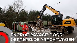 Gekantelde vrachtwagen zorgt voor ravage in Best [upl. by Drahser]