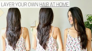 HOW I CUT amp LAYER MY HAIR AT HOME » diy long layers haircut [upl. by Hulton718]