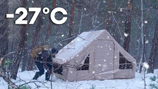 27° Winter Camping With a Heated Tent  Snowfall and Frost  ASMR [upl. by Blackstock]