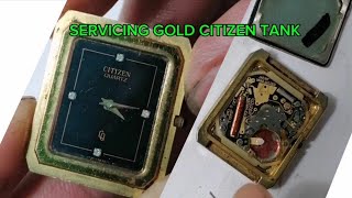 CITIZEN TANK QUARTZ  SERVICING CITIZEN TANK QUARTZ GOLDPLATED CASE [upl. by Annodas]