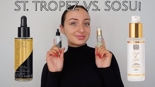 StTropez Tan Tonic Glow Drops vs SOSU Drops of Gold Hydrating Self Tanning Drops [upl. by Dwan592]