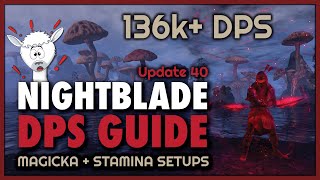 Nightblade DPS Guide  136k DPS Setups  Magicka amp Stamina Builds  Update 40 ESO [upl. by Drallim]