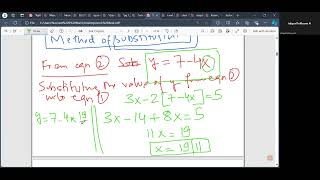 method of substitution  simultaneous linear equations [upl. by Flowers31]