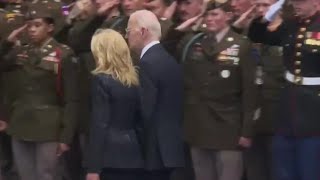 Jill Biden drags Joe away as Macron left awkwardly greeting DDay veterans [upl. by Stanzel7]