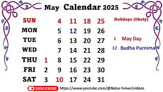 May Calendar 2025 maycalender2025 [upl. by Jean]