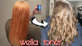 TONING ORANGE HAIR WITH WELLA T14 amp 050  Sara Lynn [upl. by Bilek]