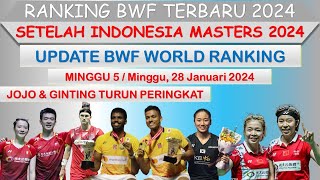 Ranking BWF Terbaru 2024 │ Minggu 5  Minggu 28 Januari 2024 │ Setelah Indonesia Masters 2024 │ [upl. by Nica788]