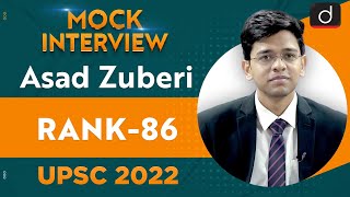 Asad Zuberi Rank 86  UPSC CSE 2022  English Medium  Mock Interview  Drishti IAS English [upl. by Opalina652]