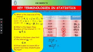 Frequency Tables Class Intervals Class Width and Class Boundaries CSEC Mathematics [upl. by Ajet]