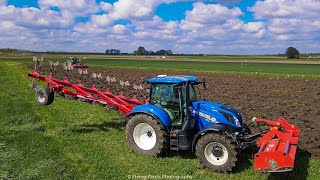 Bovenover ploegen  Onland ploughing  Pflügen  Labourer  New Holland  Ovlac Ecoploeg 9schaar [upl. by Domeniga]