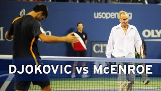 Novak Djokovic challenges John McEnroe to a match  US Open 2009 [upl. by Robbie948]