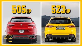 Alfa Romeo Stelvio Quadrifoglio vs Maserati Grecale Trofeo  Car Spec Comparison  4enthusiasts [upl. by Anicart]