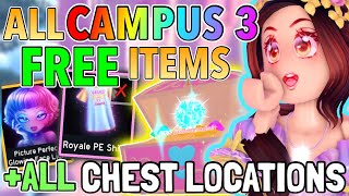 ⭐️How to get all FREE ITEMS in NEW SCHOOL 11 CHEST LOCATIONS  Royale High Campus 3 [upl. by Etnemelc]