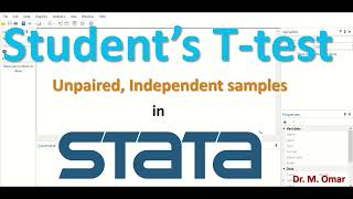 Unpaired Independent or unrelated Students T test for two samples in STATA [upl. by Mora]