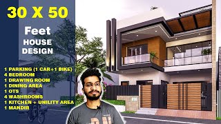 3050 house plan 165 Gaj  4BHK  CENTRAL COURTYARDOTS 30 50 house design duplex DV Studio [upl. by Einyaj]