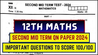 12th Maths 2nd Mid Term Question Paper 2024  12th Maths 2nd Mid Term Important Questions 2024 [upl. by Yrotciv51]