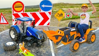 Darius helps the tractor driver learning Turn Left road sign  Kidscoco Club [upl. by Kannan]