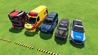 DACIA AUDI VOLKSWAGEN POLICE CARS amp MERCEDES AMBULANCE EMERGENCY BMW TRANSPORT  FS22 [upl. by Tedda652]