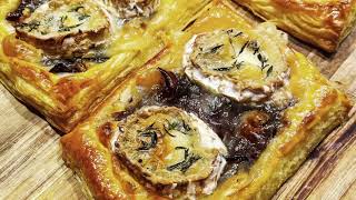 CARAMELISED BALSAMIC ONION amp GOATS CHEESE PUFF PASTRY TART RECIPE [upl. by Kamaria481]