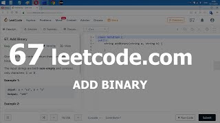 Разбор задачи 67 leetcodecom Add Binary Решение на C [upl. by Nnagem]