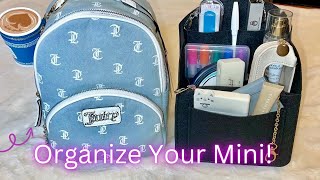 Whats In My Juicy Couture Mini Backpack WIMB Purse Organization [upl. by Eserehc757]