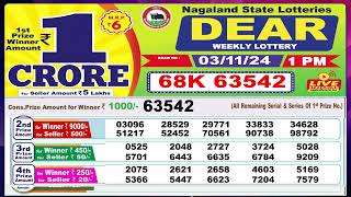 Dear Lottery Sambad Morning 1 PM today 031124 Nagaland State Lottery Result [upl. by Aneris]