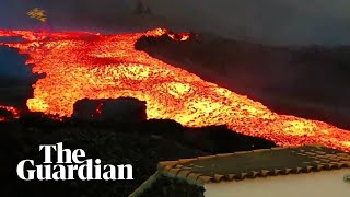 Fastflowing river of lava pours from La Palma volcano in Canary Islands [upl. by Elsbeth]