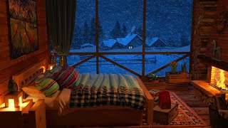 Deep Sleep with Blizzard and Fireplace Sounds  Cozy Winter Ambience Snow Storm and Wind Sound [upl. by Tehc937]