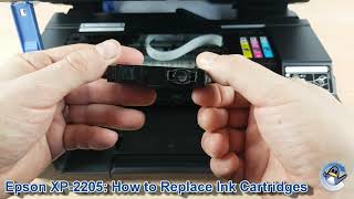 Epson Expression Home XP2200XP2205 How to ChangeReplace Ink Cartridges [upl. by Ahsikal]