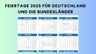 Feiertage 2025 für Deutschland und die Bundesländer [upl. by Deland]