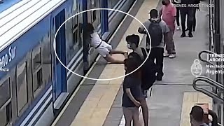 Video Woman survives after fainting and falling under moving train l ABC7 [upl. by Allianora]