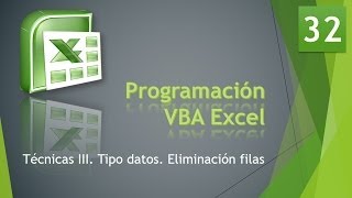 Curso VBA Excel Técnicas III Tipo datos y eliminación filas Vídeo 32 [upl. by Tooley]