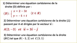 EXO3  Déterminer une équation cartésienne dune droite dans le plan ► TRONC COMMUN SCIENTIFIQUE [upl. by Yud]