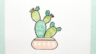 Easy Drawing Plant Cactus [upl. by Rabjohn]