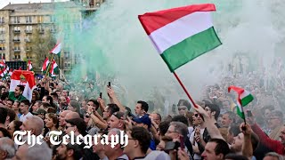 Hungary Tens of thousands protest against Viktor Orbans government [upl. by Apicella691]