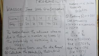 WASSCE June 2016 Nigeria Q4 on Probability Relative Frequency [upl. by Zina354]