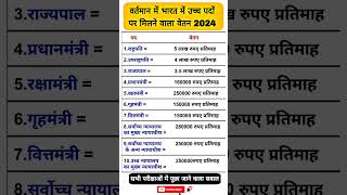 भारत में उच्च पदों पर मिलने वाला वेतन 2024  Salary for higher positions in India 2024 salary gk [upl. by Nylle]