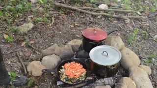 Camp Fire Cooking Salt Fish and Green Bananas [upl. by Annanhoj]