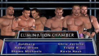 WWE SD HCTP Elimination Chamber  Goldberg vs Triple H vs Orton vs HBK vs Jericho vs Nash [upl. by Eatnoj]