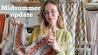 Midsummer sewing knitting and dye plant update  making my own clothes and growing my food [upl. by Ardnalak914]