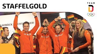 ChampagnerDusche im StaffelTeam der Rennrodler 🥇  Team Deutschland [upl. by Amalbergas]