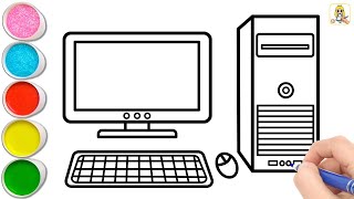 Desktop Computer Drawing  How to Draw a Computer Very Easy  Computer Parts Drawing [upl. by Llehcnom797]